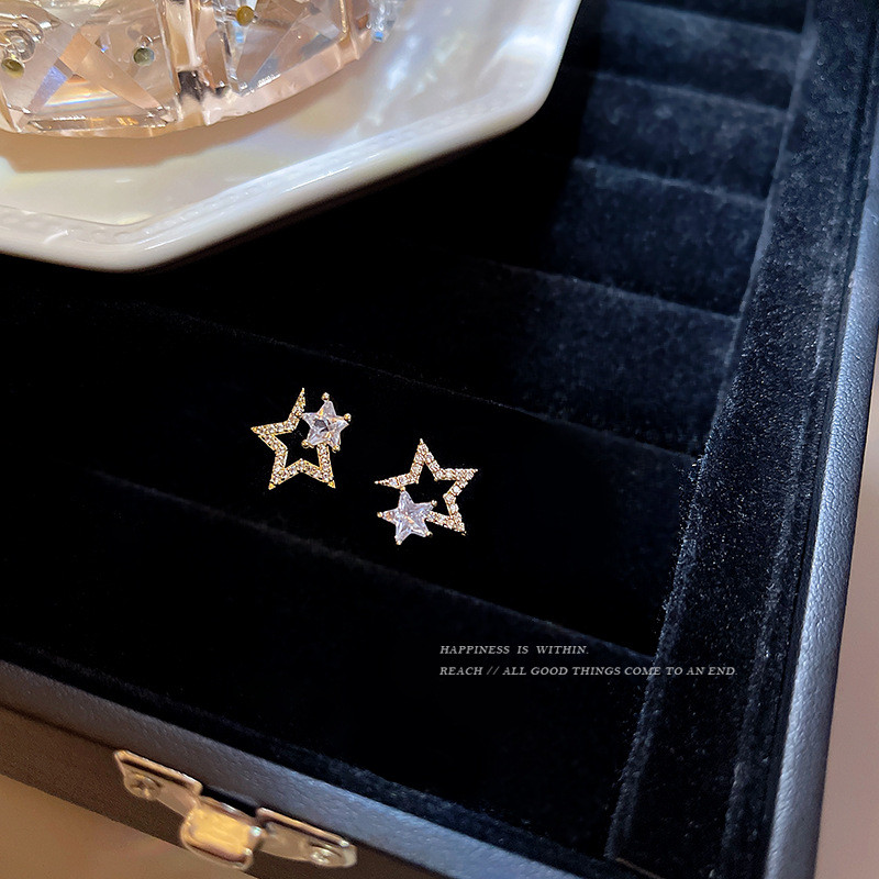 Hot Sale Double Stars Pentagram Stud Earrings for Women Fashion Earrings Fine Jewelry accessories