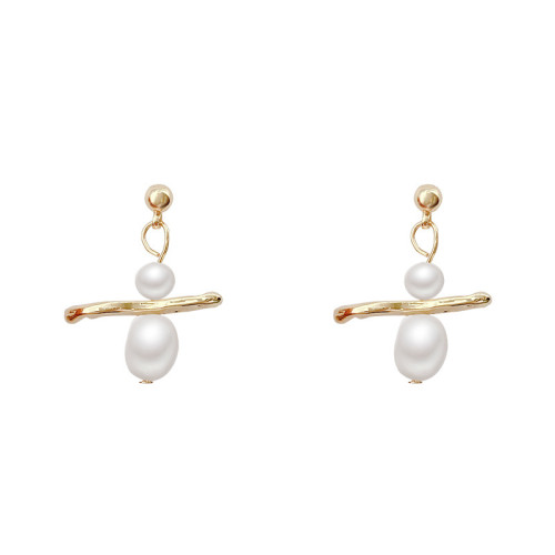 14K Gold Earrings with Irregular Freshwater Baroque Pearl Drop Dangle Earrings for Women