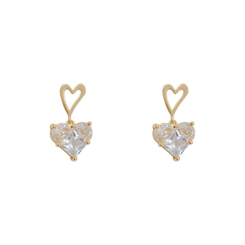 Sparkling Double Heart Sparkling Stud Earrings For Women Silver Wedding Gift Fashion Jewelry