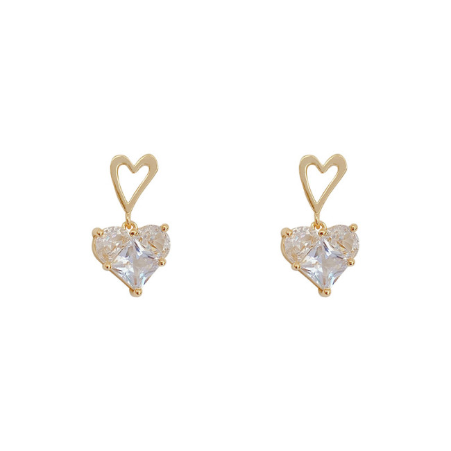 Sparkling Double Heart Sparkling Stud Earrings For Women Silver Wedding Gift Fashion Jewelry