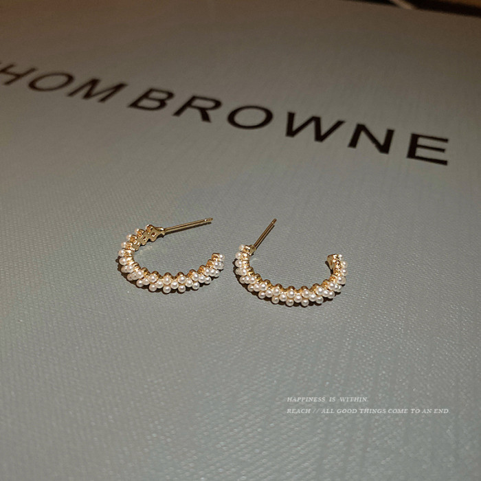 Gold Pearl Beads Hoops Women Luxury Crystal Fashion Fine Jewelry Piercing Loops Pendiente Earring
