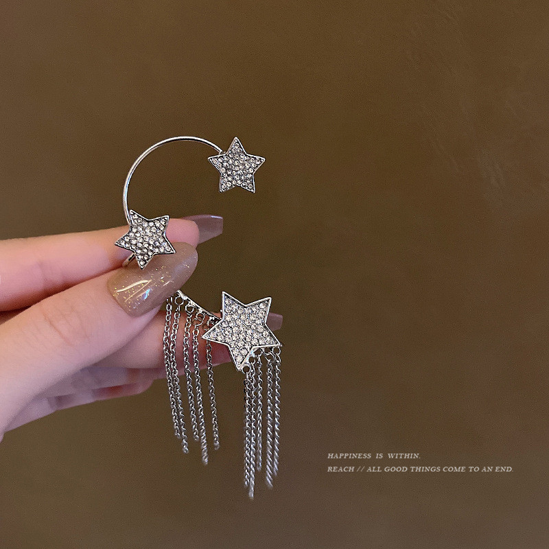 New Ear Cuff Clip Chain Earring for Women Star Tassel Clip on Earrings Fashion Korea Silver Color Jewelry Earcuff