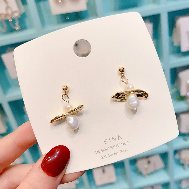 14K Gold Earrings with Irregular Freshwater Baroque Pearl Drop Dangle Earrings for Women