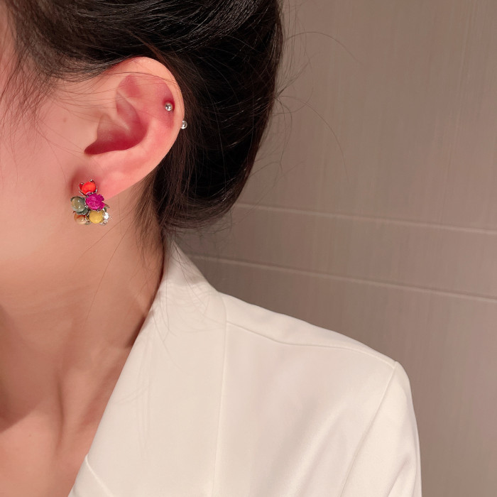 Colorful Acrylic Colorful Beads Clip on Earrings Personality for Women Girl Prom Party Fashion Earrings Jewelry