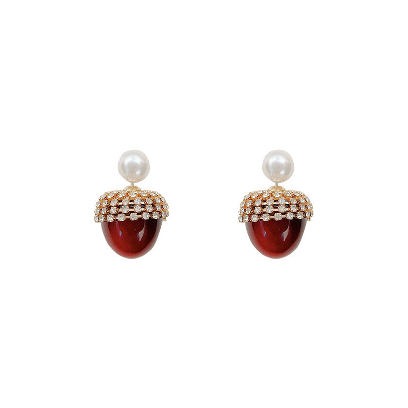 Women Charm Girl Fashion Gift Cute Fruit Cherry Dangler Eardrop Pearl Zircon Inlaid Hoop Earring