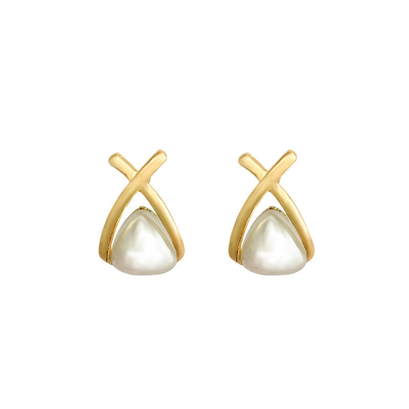 Cross Line Simulated Pearl Earrings for Girls Fresh Gold Color Ear Piercing Women Accessories Daily Wear Delicate Jewelry