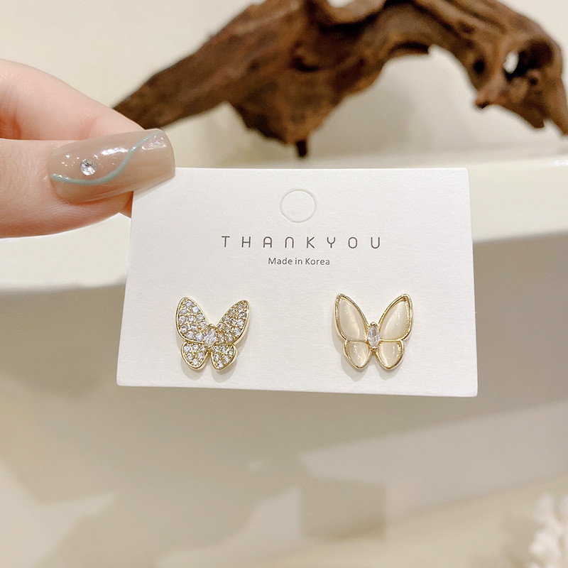 Opal Butterfly Zircon Stud Earrings for Women Girl Exquisite Beautiful Crystal Earrings Weddings Jewelry Gifts