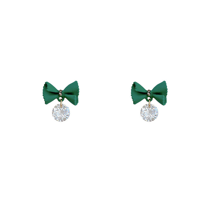 Fashion Temperament Green Bow Earrings Female Super Flash Zircon Pendant Earrings