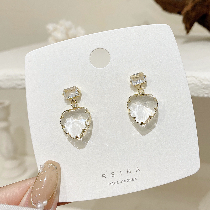 Korea Clear Crystal Drop Earrings For Women Female Jewelry Geometric Heart Dangle Earings Eardrop Wedding