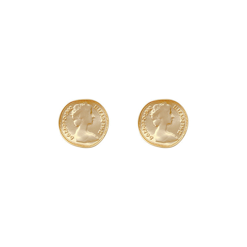 Irregular Matte Metal Portrait Coin Stud Earrings Women's Retro Luxury Gold Silver Color Earrings Fashion Statement Jewelry