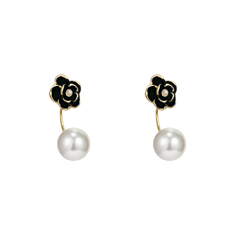 Designer Imitation Pearl Camellia Back Hanging Dangle Earrings for Party Gifts Women
