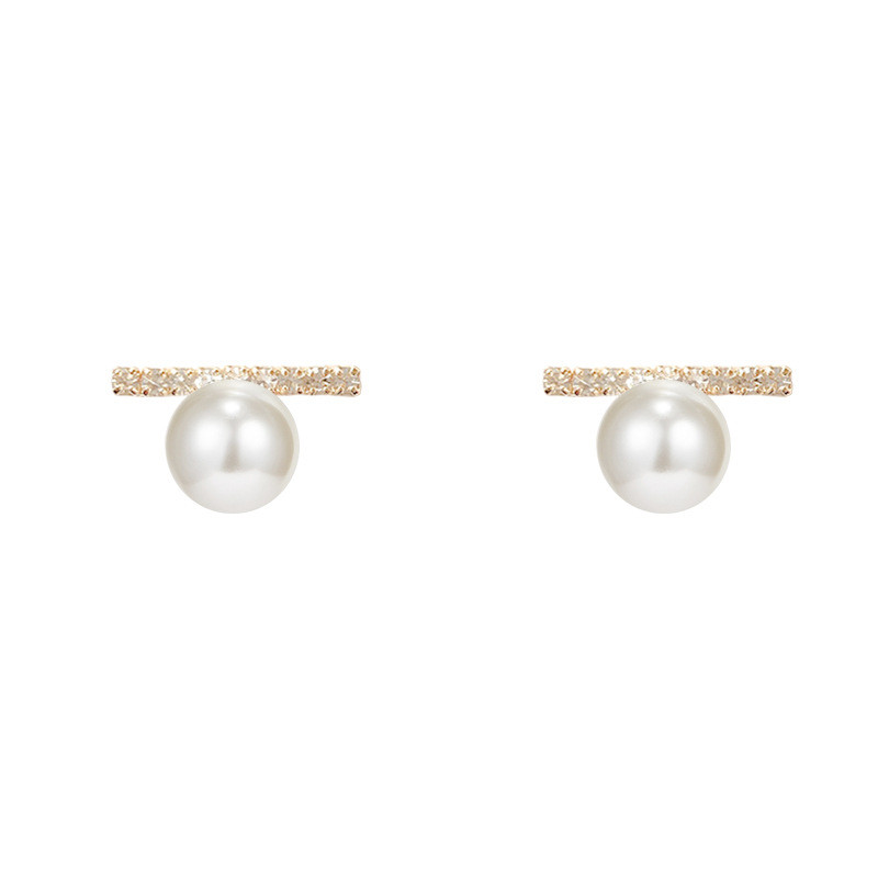Crystal Line Metal Pearl Earrings Simple Small and Exquisite One Word Pearl New Trendy Party