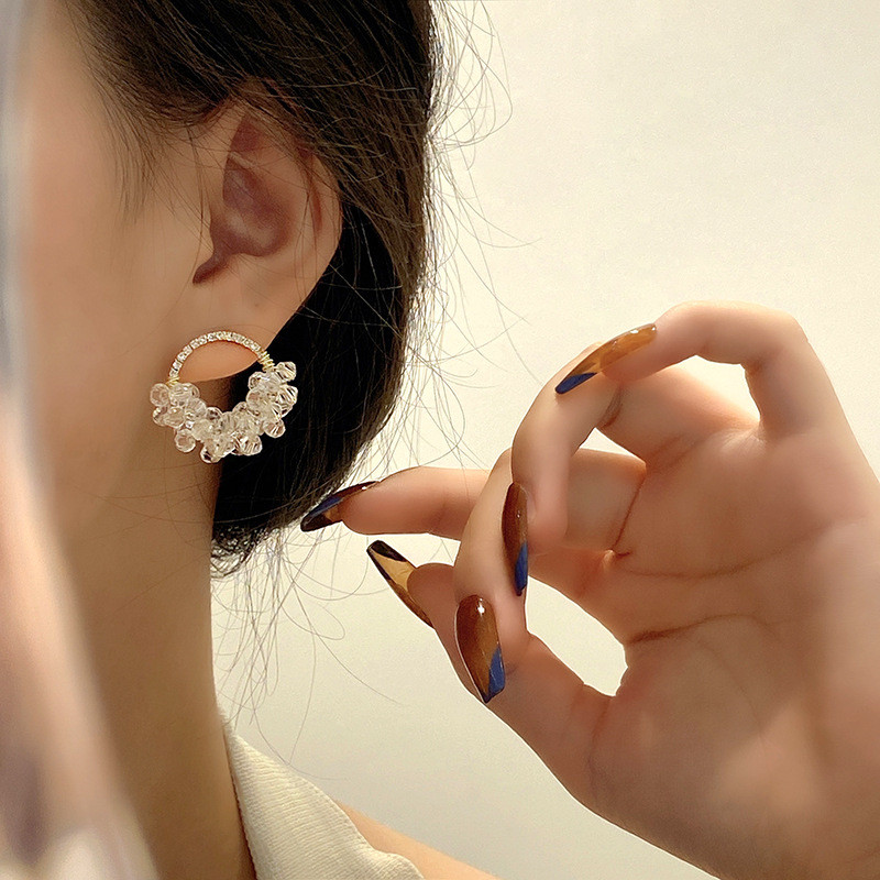 Crystals Beaded Hoop Dangle Drop Earrings for Women Minimalist Sparkling Wedding Jewelry Valentines Gift