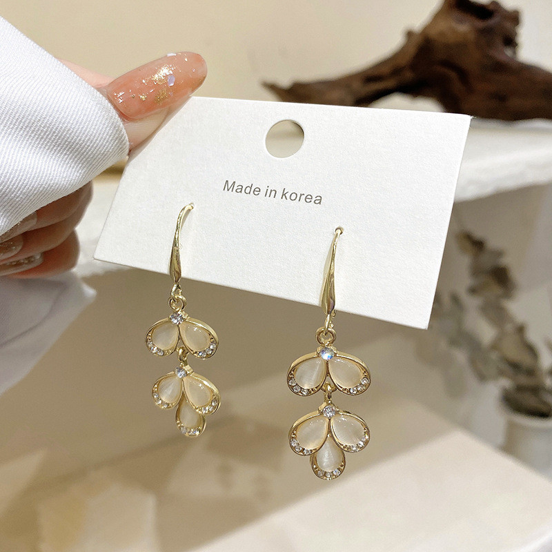 Origin Summer Korean Fashion Gold Metallic Round Opals Dangle Earring for Women Trendy Tassel Rhinestones Hook Earring Jewelry