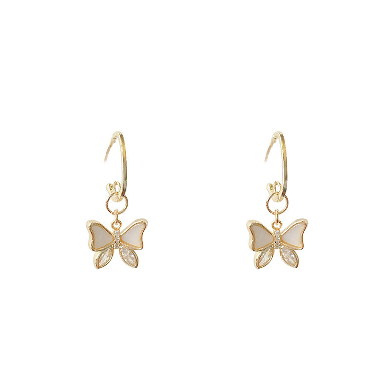 Origin Summer Fashion Metallic Butterfly Dangle Earrings for Women C Shape Metallic Round Earrings Jewelry Accessories