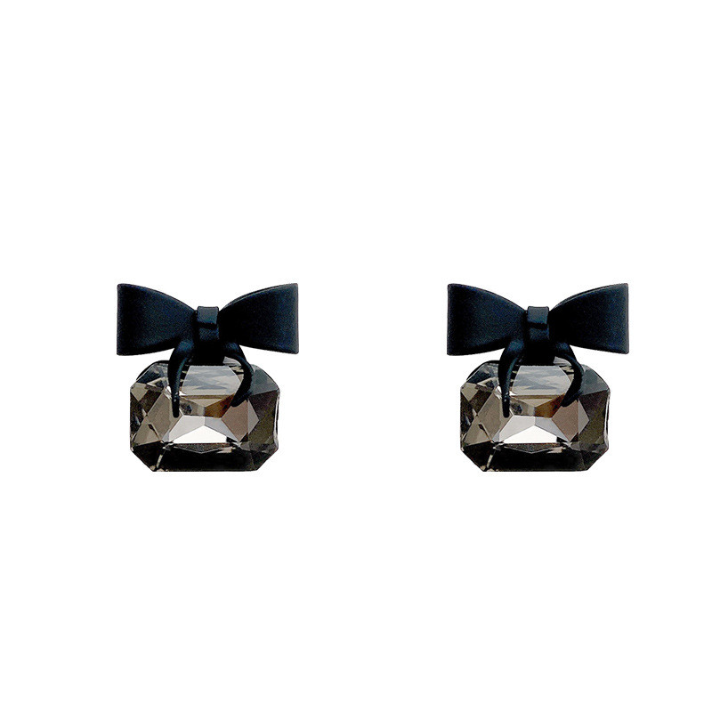 New Jewelry Fashion Black Color Bowknot Cube Crystal Earring Square Bow Earrings for Women Pretty Gift