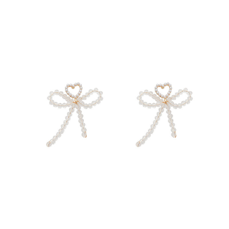 New Elegant Bow Earrings Rhinestone Pearl Stud Earring Sweet for Women Ear Cuff Jewelry