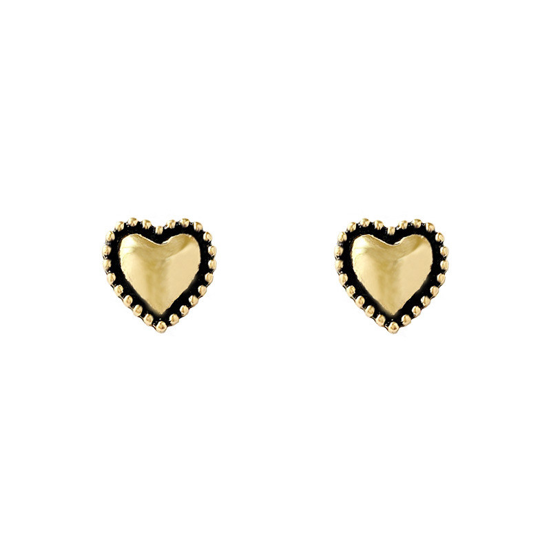 Vintage Gold Color Heart Shape Stud Earrings for Women Femme Retro Metal Geometric Statement Earrings Party Jewelry Gift