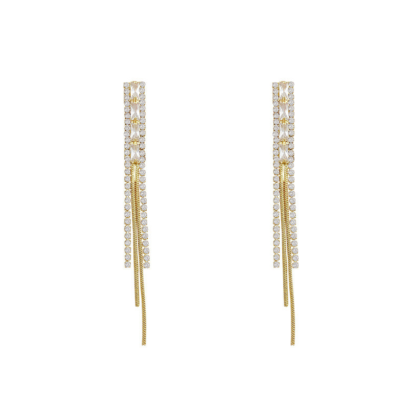 New Fashion White Crystal Dangle Earrings for Women Tassel Long Bling Rhinestone Earrings Bridal Jewelry Gift