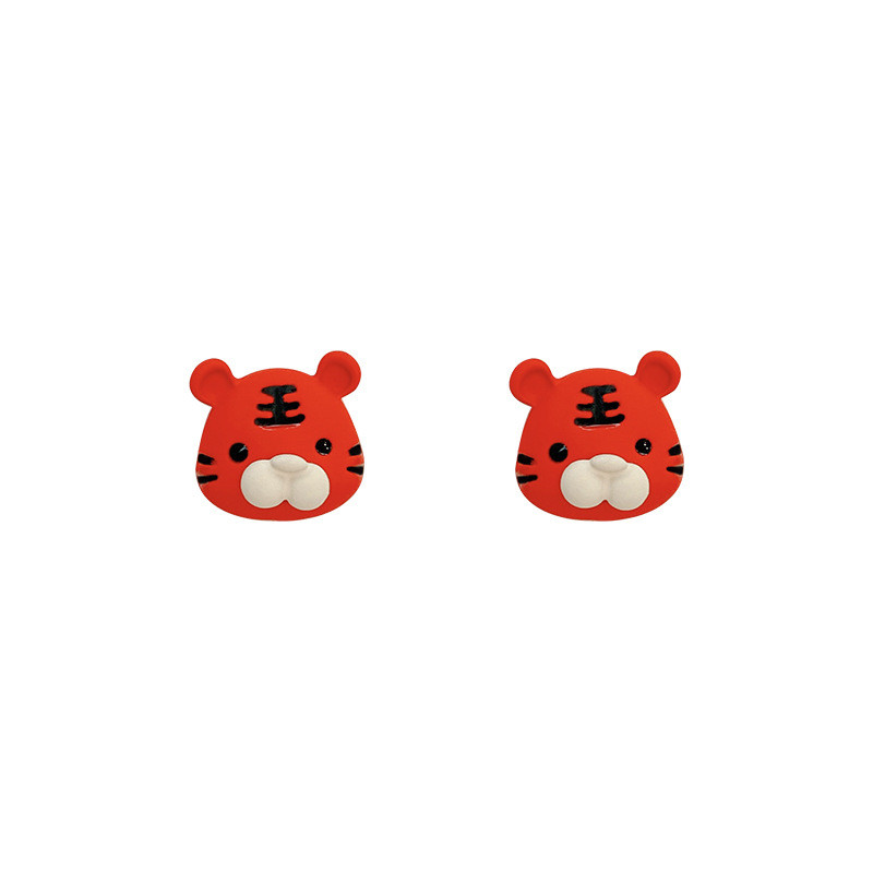 Chinese Style Little Tiger Head Cartoon Stud Earrings Girls Autumn Earring for Women Girl Gift Jewelry