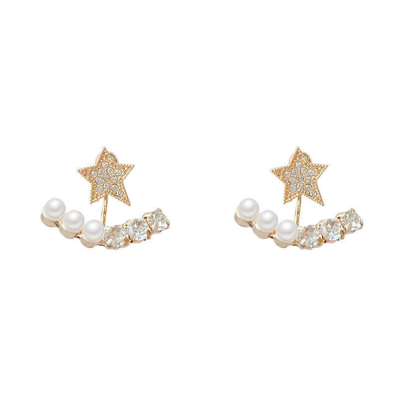 Korean Style Shining Star Pearl Earrings for Women Elegant Double Sided Crystal Stud Earrings Woman Exquisite Party Jewelry