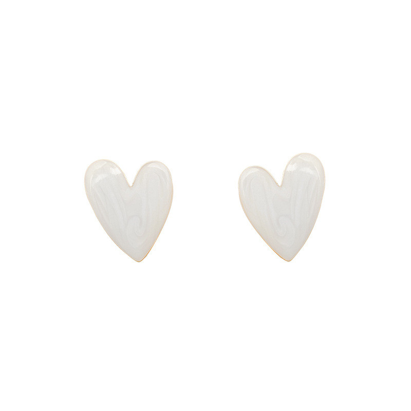 White Color Big Heart Stud Earrings for Women Girl Korean Love Drop Glaze Aesthetic Daily Life Minimalist Jewelry Piercing Ear