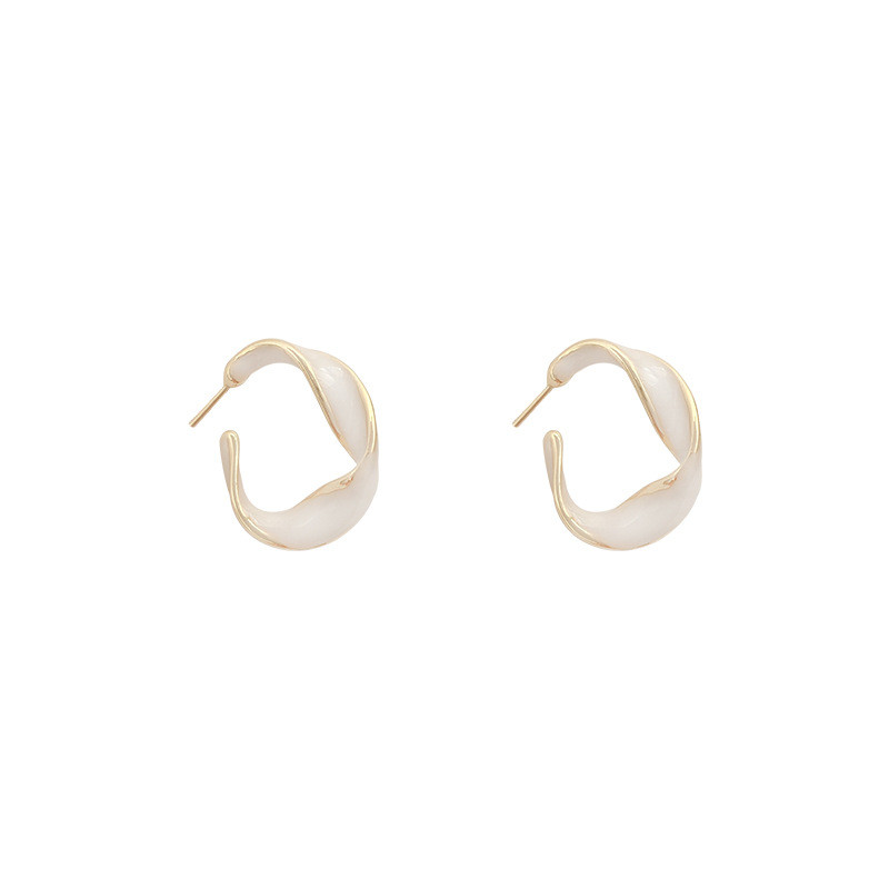 Korea 2022 New Trendy Oil Drop Spiral Hoop Earrings White Enamel Twisted Circle Earrings For Women