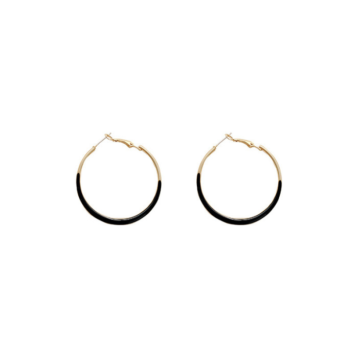 Classic Big Black Hoop Earrings for Women Large Circle Earrings Ladies Simple Hoops Loop