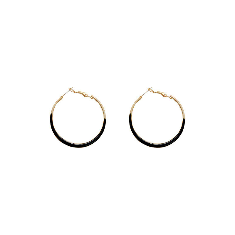 Classic Big Black Hoop Earrings for Women Large Circle Earrings Ladies Simple Hoops Loop
