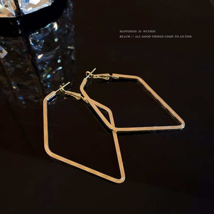 European Hyperbole Rhombus Hoop Earrings for Women Jewelry Bohemia Rhombus Earrings