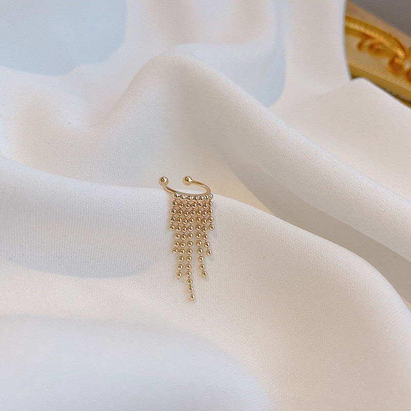 Silver Color Ear Clip Round Beads Tassel Earrings for Women Ear Cuff Earring Fashion Jewelry Gifts