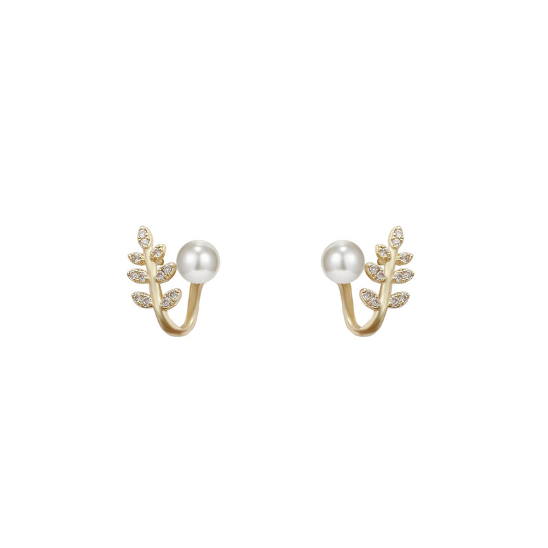 Fashion Exquisite Imitation Pearl Leaf Stud Earrings For Women Shiny Crystal Zircon Butterfly Earring Girl Wedding Party Jewelry