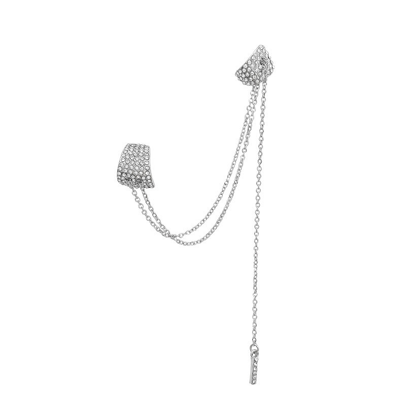 Korean Fashion Hip Hop Chain Earrings Titanium Steel Chain Threader Drop Cuff Double Chain Piercing Earrings Unisex Jewelry
