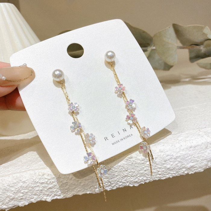 Luxury Long Tassels Resin Flowers Design Drop Earrings Fashion Creative Sweet Tassel Women Earrings