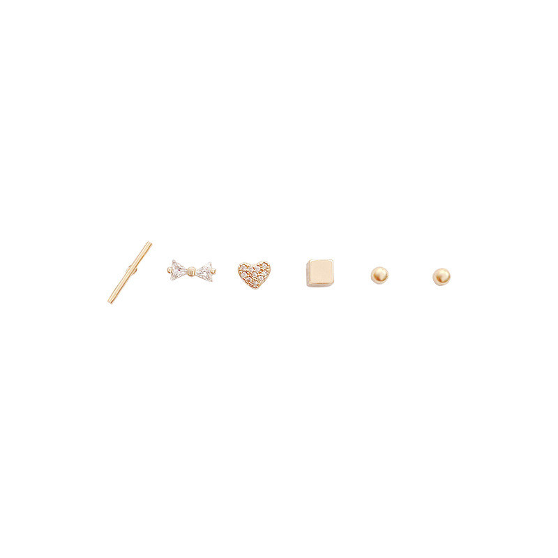 Cute Love Heart CZ Zircon Mini Small Spiral Bead Stud Earrings Birthday Piercing Women Jewelry Gift 6 Pieces Set