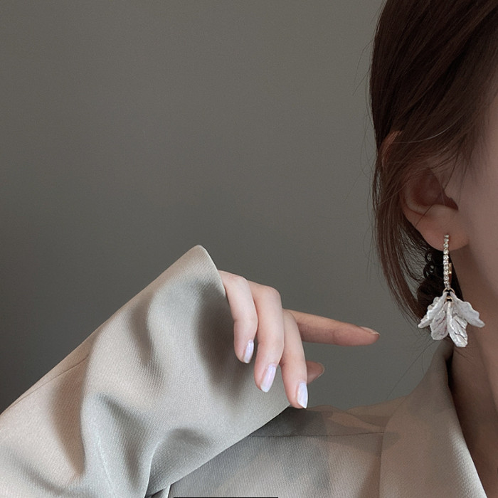 Fashion Crystal Temperament Hyperbole Women Drop Earrings Contracted Lace Flower Long Earrings