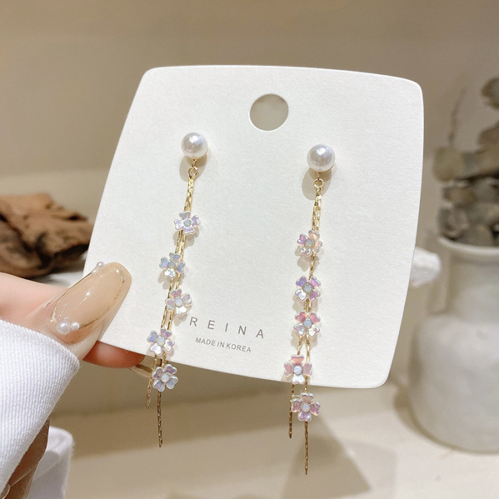 Luxury Long Tassels Resin Flowers Design Drop Earrings Fashion Creative Sweet Tassel Women Earrings