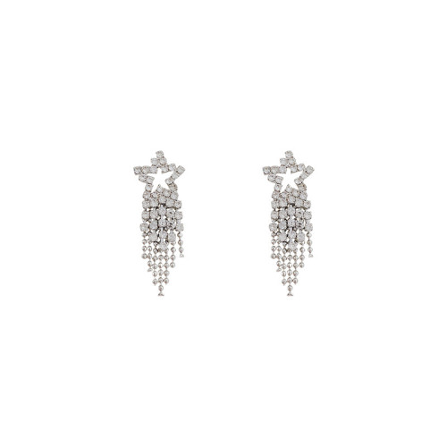 Luxury Hollow Star Zircon Rhinestone Tassel Earrings Vintage Statement Long Drop Earrings for Women Wedding Party Jewelry