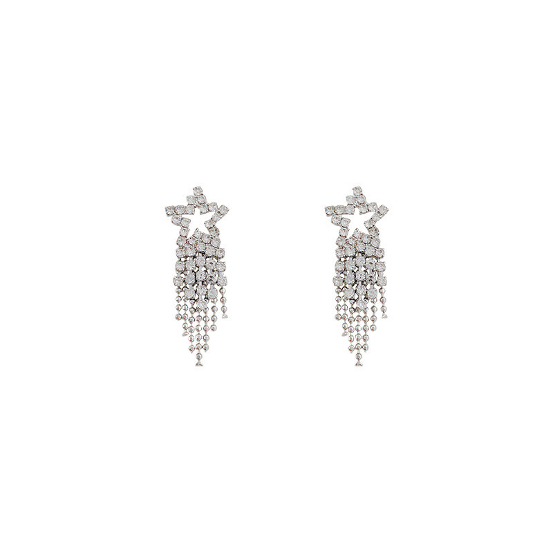 Luxury Hollow Star Zircon Rhinestone Tassel Earrings Vintage Statement Long Drop Earrings for Women Wedding Party Jewelry