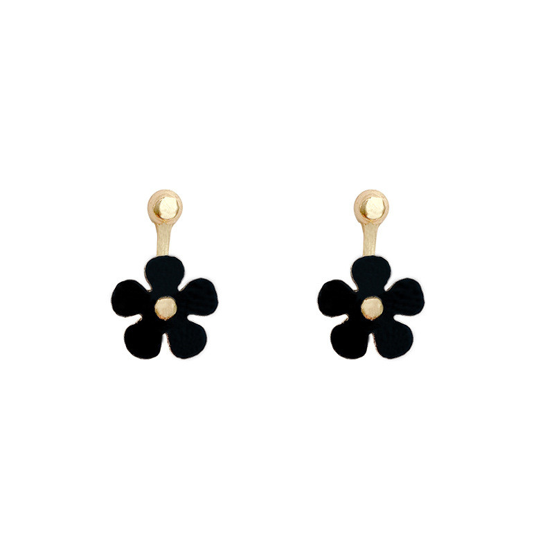 Back Hanging Elegant Flower Earrings for Female Retro Niche Black Flower Long Pearl Drop Earrings