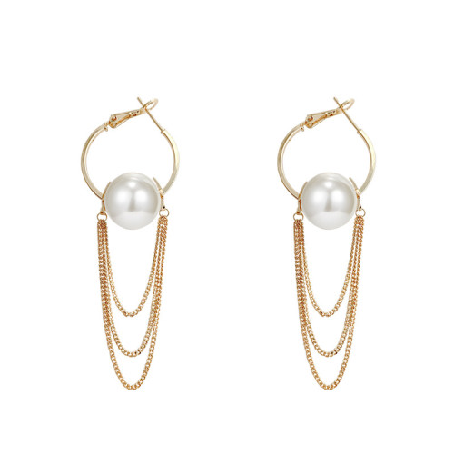 Fashion Faux Pearls Dangle Earrings For Women Elegant Long Tassel Chain Pearl Drop Earrings Ladies Wild Metal Chain Ear Jewelry