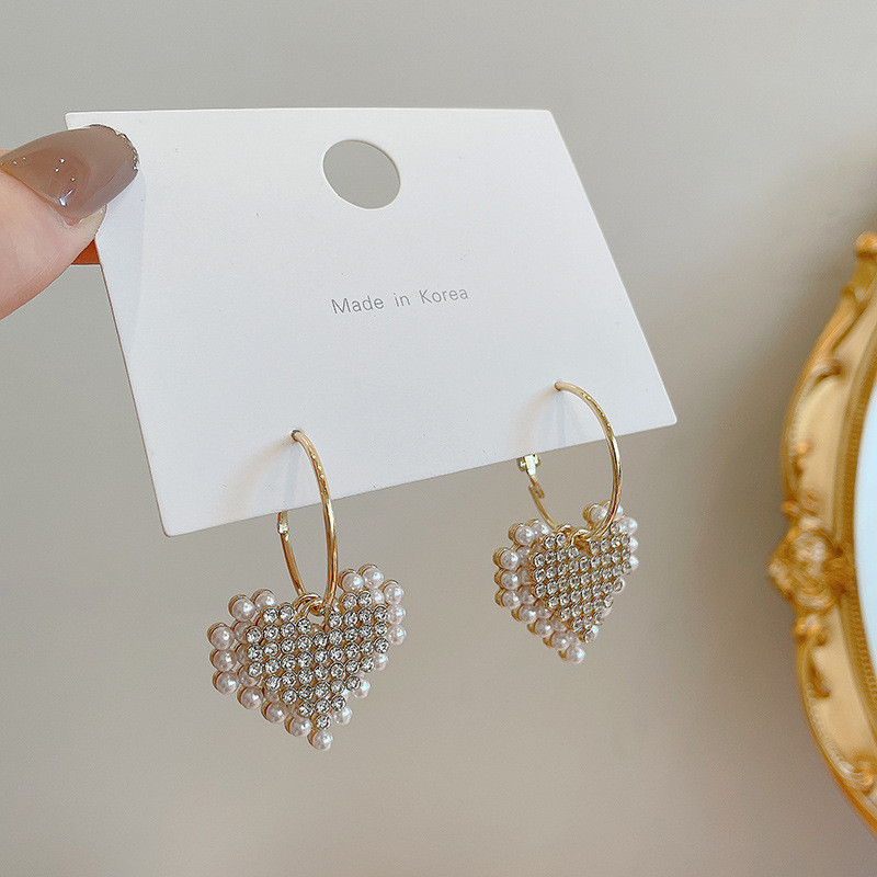 Fashion Cubic Zircon Love Heart Hoop Earrings Romantic Elegant Geometric Dangle Drop Earrings For Women Girls Jewelry