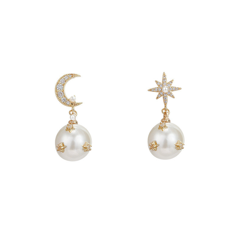 Fashion Pearl Asymmetric Star Moon Design Dangle Earrings Contracted Exquisite Crystal Water Drop Style Women Earrings New
