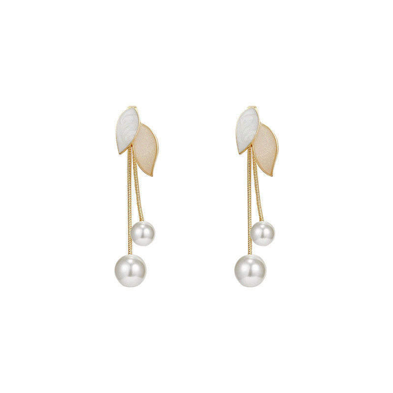 New Enamel Long Tassel Drop Earring for Women Girls Luxury Leaf Earrings Imitation Pearl Bowknot Jewelry Gifts