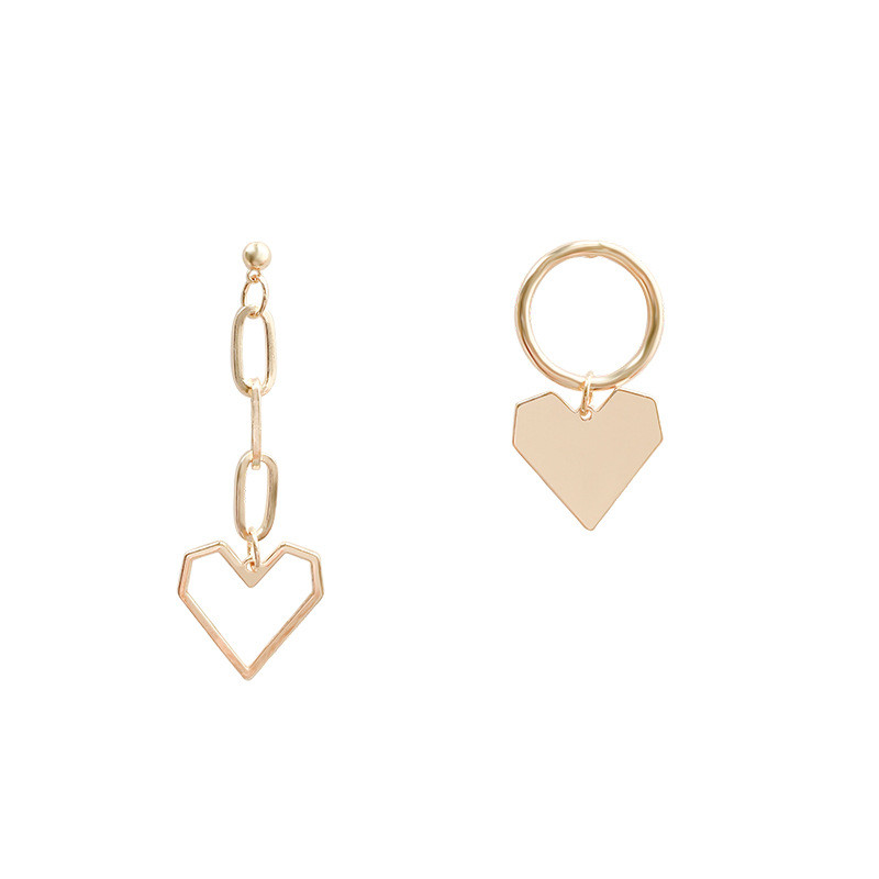 Simple Luxury Heart Earrings For Women Gold Color Asymmetry Jewelry Long Drop Earring Tassel Chain