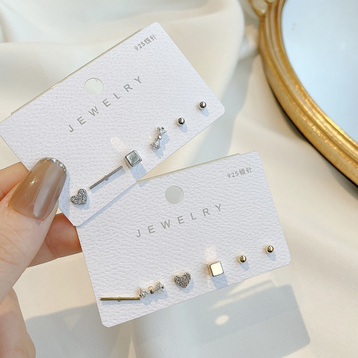 Cute Love Heart CZ Zircon Mini Small Spiral Bead Stud Earrings Birthday Piercing Women Jewelry Gift 6 Pieces Set