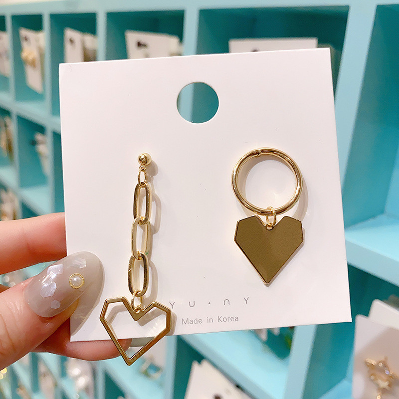 Simple Geometric Heart Earrings For Women Gold Color Asymmetry Jewelry Long Drop Earring Tassel Chain