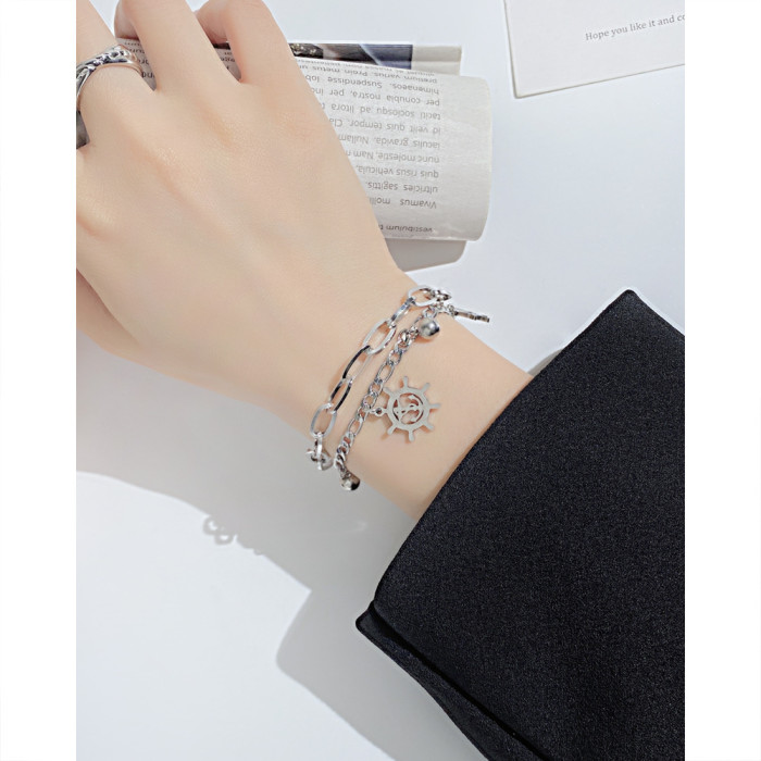 Ornament Wholesale Personality Boat Anchor Charm Bracelet Accessories Fashion Hip Hop Style Stainless Steel  Bracelet for Women 1259