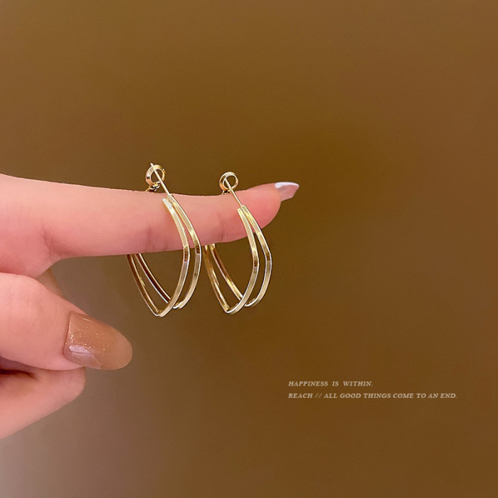 Double Layers Square Shape Hoop Earrings Big Simple Loop Earrings for Women Party Geometric Punk Jewelry Accessories Gifts
