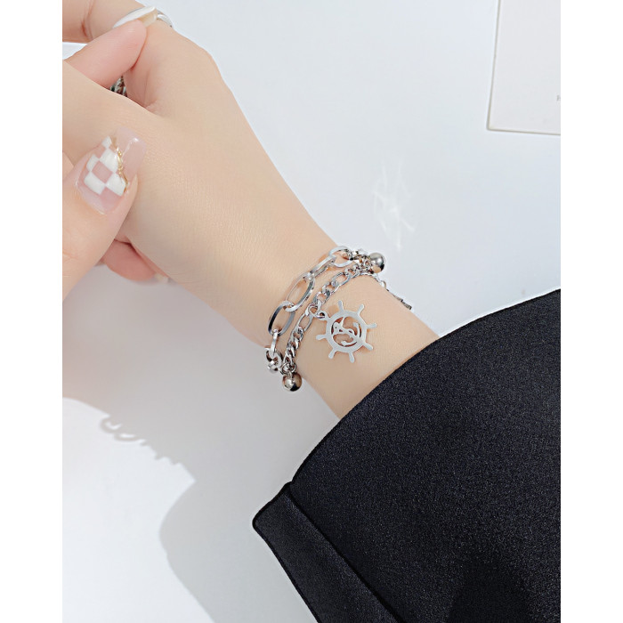 Ornament Wholesale Personality Boat Anchor Charm Bracelet Accessories Fashion Hip Hop Style Stainless Steel  Bracelet for Women 1259